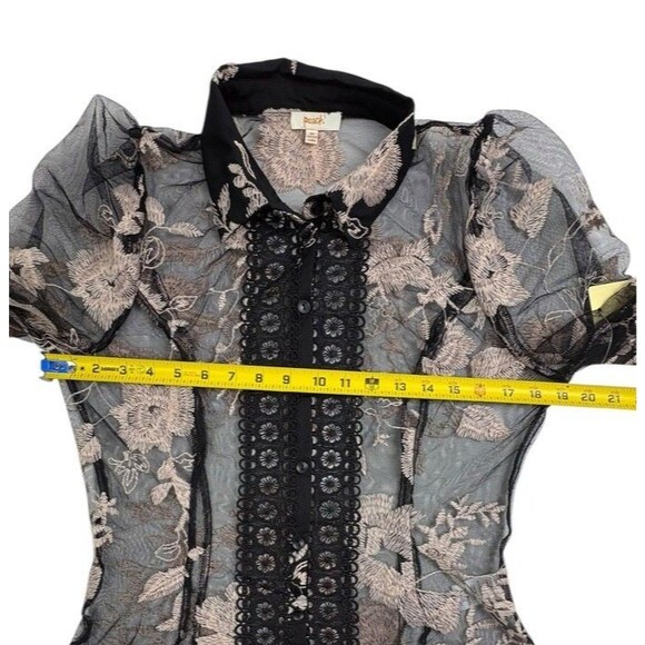 NWT Mesh Floral Dark Fairy Whimsigoth Blouse Top Goth Crochet Sexy Romantic M - Picture 12 of 16